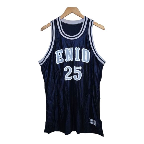 Vintage Powers Men’s Size 46 Enid Outlaws #25 Basketball Jersey Navy Blue TBL - Picture 1 of 15